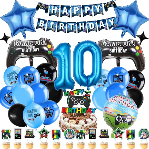 Videospiel Geburtstag Deko 10 Jahre, 42 Stück Videospiel Geburtstag Deko Set, Gamer Luftballon, Spiel Gamer Luftballon Deko mit Videospiel Tortendeko, für Gamer Kindergeburtstag von FatrouGirl