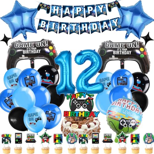 Videospiel Geburtstag Deko 12 Jahre, 42 Stück Videospiel Geburtstag Deko Set, Gamer Luftballons 12 Jahre, Spiel Gamer Luftballon Deko mit Videospiel Tortendeko, für Gamer Kindergeburtstag von FatrouGirl