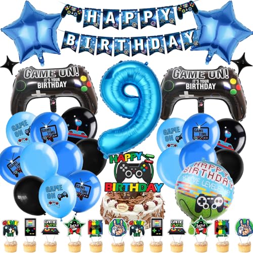 Videospiel Geburtstag Deko 9 Jahre, 42 Stück Videospiel Geburtstag Deko Set, Gamer Luftballons 9 Jahre, Spiel Gamer Luftballon Deko mit Videospiel Tortendeko, für Gamer Kindergeburtstag von FatrouGirl
