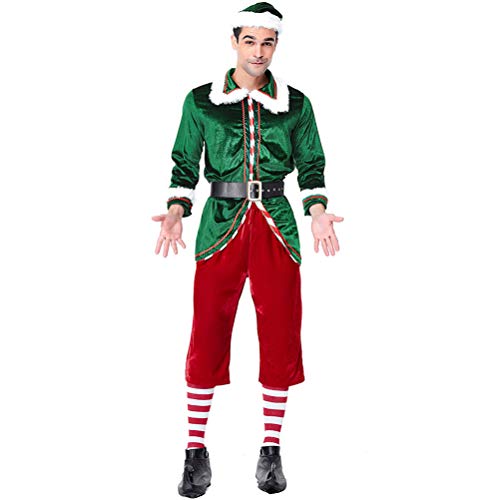 Fauitay Weihnachts-Elf-Kostüm-Set Erwachsene, Herren und Damen, komplettes Cosplay-Kostüm-Set Grünes Elfenkostüm (Herren L) von Fauitay