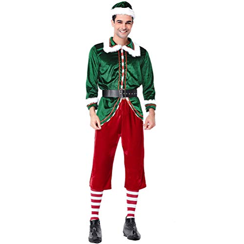 Fauitay Weihnachts-Elf-Kostüm-Set Erwachsene, Herren und Damen, komplettes Cosplay-Kostüm-Set Grünes Elfenkostüm (Herren XL) von Fauitay
