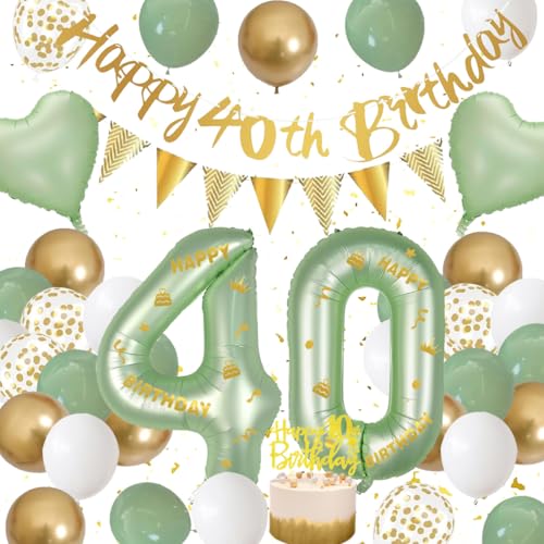 Deko 40 Geburtstag Mann, Grün Weiß Gold Dekorationen Set 40th Ballons Happy Birthday Banner Girlande Konfetti Luftballon 40er Frauen Männer Geburtstag Deko 40. Geburtstag Party Deko Supplies Deko 40 Geburtstag Mann, Grün Weiß Gold Dekorationen Set 40th Ballons Happy Birthday Banner Girlande Konfetti Luftballon 40er Frauen Männer Geburtstag Deko 40. Geburtstag Party Deko Supplies von Fawncierge