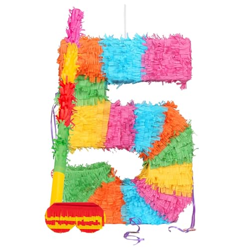 Fax Potato Nummer 5 Ausklappbare Piñata Set mit Stock & Augenbinde - Mehr Stick - 1x Füllen Sie Ihr Eigenes Mexikaner Kinder Mädchen Jungs Geburtstagsfeier Parteien Spiels Dekorationen Bausatz von Fax Potato