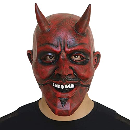 Faxianther Halloween Maske Rot Teufel Maske Vollkopf Realistische Terror Masken Teufelsmaske aus Latex-Gummi Erwachsene Skelett Totenkopf Kostüm Böse Masken für Karneval Halloween Party von Faxianther