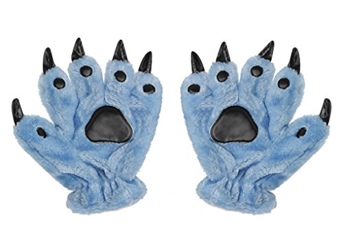 Faxianther Kinder Fingerhandschuhe Tiertatzen Handschuhe Warme Plüsch Tierpfote Handschuhe Monster-Krallen Winterhandschuhe Spielzeug Gloves Cosplay Halloween Kostüm (Blau) von Faxianther