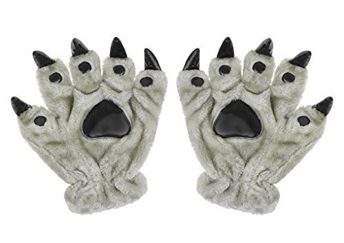 Faxianther Kinder Fingerhandschuhe Tiertatzen Handschuhe Warme Plüsch Tierpfote Handschuhe Monster-Krallen Winterhandschuhe Spielzeug Gloves Cosplay Halloween Kostüm (Grau) von Faxianther