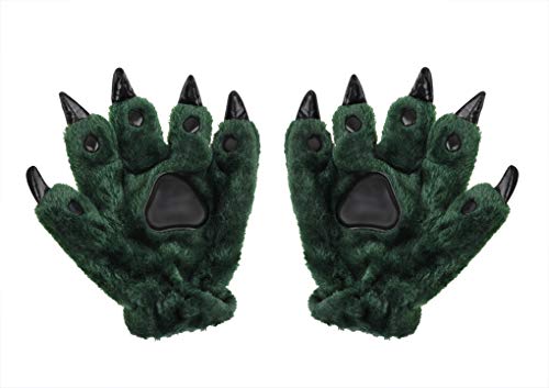 Faxianther Kinder Fingerhandschuhe Tiertatzen Handschuhe Warme Plüsch Tierpfote Handschuhe Monster-Krallen Winterhandschuhe Spielzeug Gloves Cosplay Halloween Kostüm (Grün) von Faxianther