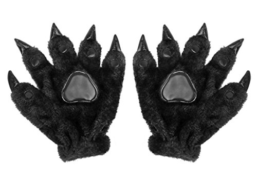 Faxianther Kinder Fingerhandschuhe Tiertatzen Handschuhe Warme Plüsch Tierpfote Handschuhe Monster-Krallen Winterhandschuhe Spielzeug Gloves Cosplay Halloween Kostüm (Schwarz) von Faxianther