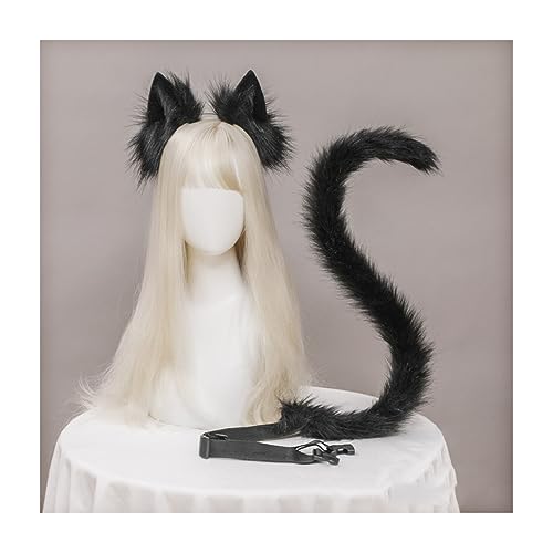 Niedlich Plüsch Faltbar Katzenohren katzenschwanz Kostüm Halloween Kostüme Set Requisiten Tier Ohren katzenschwanz Cosplay Anime Verkleiden Kätzchen Dekoration Set für Party Halloween Rollenspiel von Faxianther