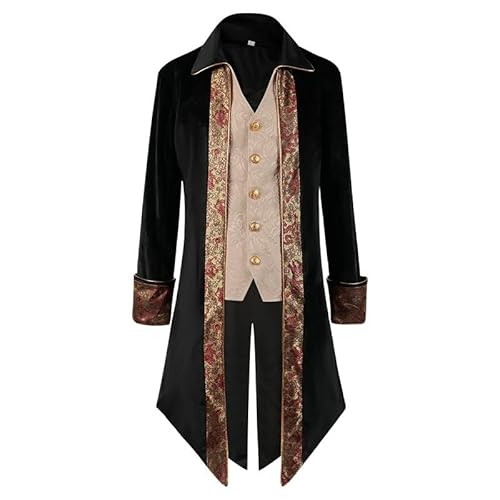 Fayeeda Steampunk Style Jacke Herren Mittelalter Gothic Frack Mantel Vintage Style Retro Hof Stickerei Mantel Cosplay Kostüme von Fayeeda