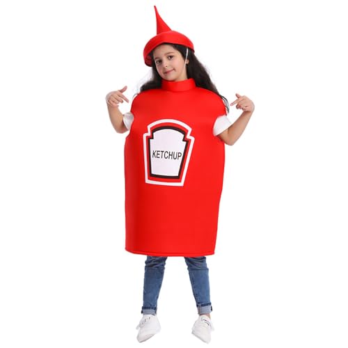 Fayeeda lustige kostüme Ketchup Senf Cosplay Kostüm 104-150CM Unisex Funny Food Tunika Für Halloween Karnevals Maskottchen Outfits von Fayeeda