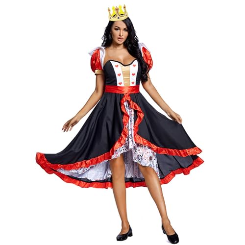 Herz-Königin Cosplay Kostüm Set Kleid Damen mit Gürtel Krone Performance Kostüme Halloween Karneval Verkleidung von Fayeeda