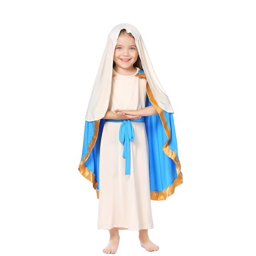 Jungfrau Maria Kostüm Theaterkostüme Ärmellose Robe Schal hellblaue und weiße Verkleidung Karneval Halloween Cosplay von Fayeeda
