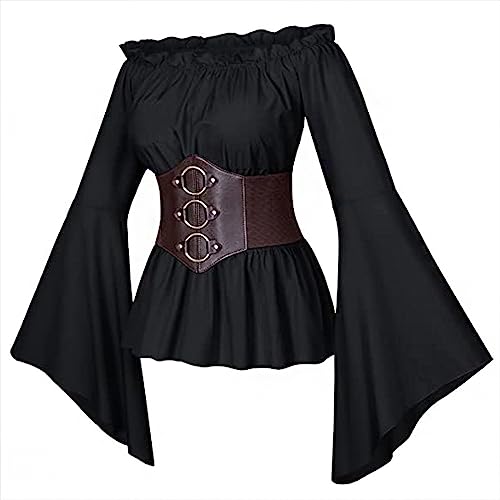 Mittelalterliche Vintage Kleider cosplay Kostüme Wasser Ärmel Trägerlos Bund Europäisch und Amerikanisch Kostüme Halloween Kleider Abschlussball Tragen Luftig Gegürtet Plissiert Taille Kleid Hemd von Fayeeda