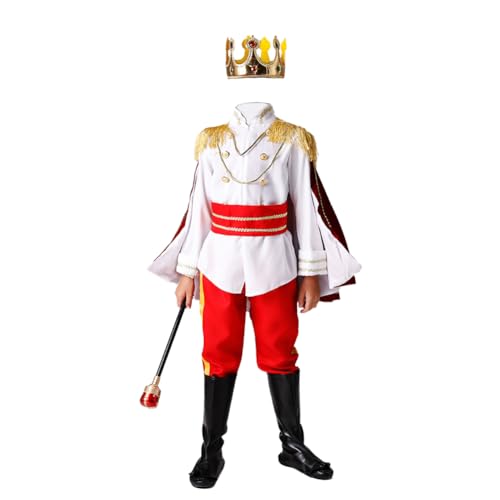 Prinz König Kostüm Set mit Krone Zepter für Prinzenparty Fasching Party Cosplay Halloween, Karneval 100-150cm von Fayeeda