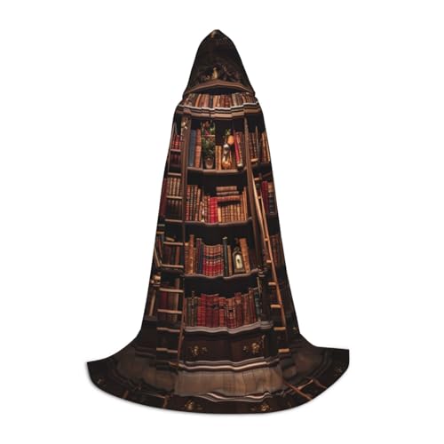 Fbghhty Bibliotheks-Bücherregal-Druck, Unisex, Kapuzenumhang, Halloween, Cosplay, Karneval, bequemer Umhang für Teenager-Partys von Fbghhty