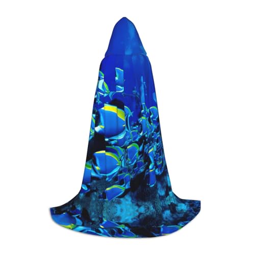 Fbghhty Blauer Fische-Ozean-Druck, Unisex, Kapuzenumhang, Halloween, Cosplay, Karneval, bequemer Umhang für Teenager-Partys von Fbghhty