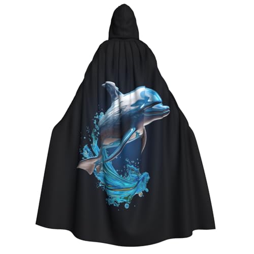 Fbghhty Einzigartiger 3D-Tier-Delfin-Druck, Kapuzenumhang, mittelalterliches Halloween-Kostüm, Erwachsene, Herren, Damen, Karneval, Partys, Cosplay von Fbghhty