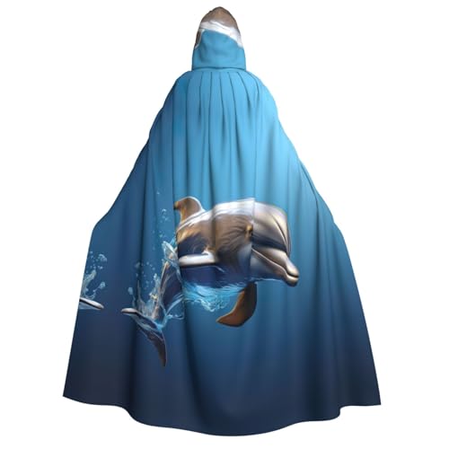 Fbghhty Einzigartiger 3D-Tier-Delfin-Druck, Kapuzenumhang, mittelalterliches Halloween-Kostüm, Erwachsene, Herren, Damen, Karneval, Partys, Cosplay von Fbghhty