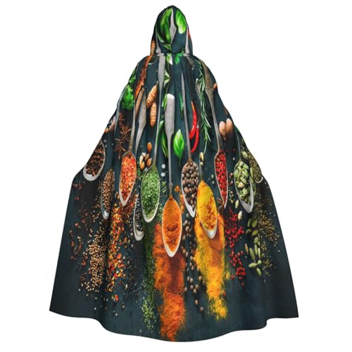 Fbghhty Gewürzen Druck Kapuzenumhang Mittelalter Halloween Kostüm Erwachsene Männer Frauen Karneval Partys Cosplay von Fbghhty