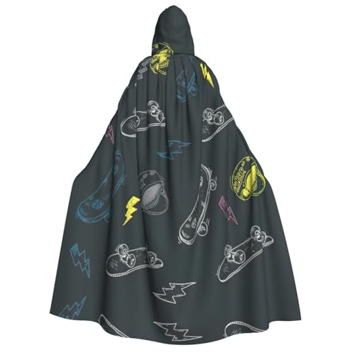 Fbghhty Graffiti-Skateboard-Druck, Kapuzenumhang, mittelalterliches Halloween-Kostüm, Erwachsene, Herren, Damen, Karneval, Partys, Cosplay von Fbghhty