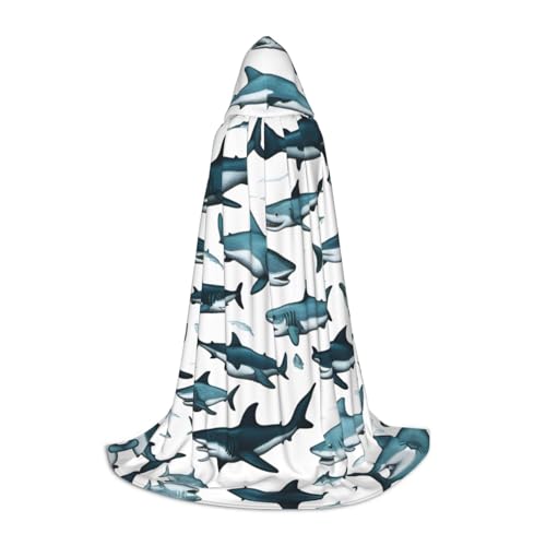 Fbghhty Haifisch-Muster mit verschiedenen Gesten, Unisex, Kapuzenumhang, Halloween, Cosplay, Karneval, bequemer Umhang für Teenager-Partys von Fbghhty