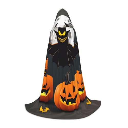 Fbghhty Halloween Mond Fledermaus Kürbis Druck Unisex Kapuzenumhang Halloween Cosplay Karneval Bequemer Umhang für Teenager Partys von Fbghhty