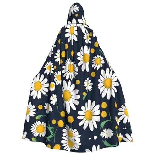 Fbghhty Kapuzenumhang mit Blumenmuster und Gänseblümchen, mittelalterliches Halloween-Kostüm, Erwachsene, Herren, Damen, Karneval, Partys, Cosplay von Fbghhty