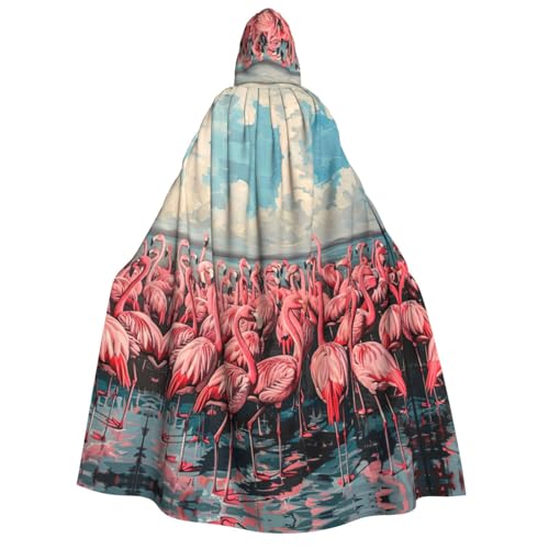 Fbghhty Kapuzenumhang mit Flamingo-Druck, mittelalterliches Halloween-Kostüm, Erwachsene, Herren, Damen, Karneval, Partys, Cosplay von Fbghhty