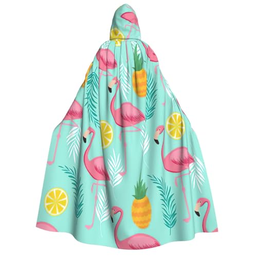 Fbghhty Kapuzenumhang mit Flamingo-Druck, mittelalterliches Halloween-Kostüm, Erwachsene, Herren, Damen, Karneval, Partys, Cosplay von Fbghhty
