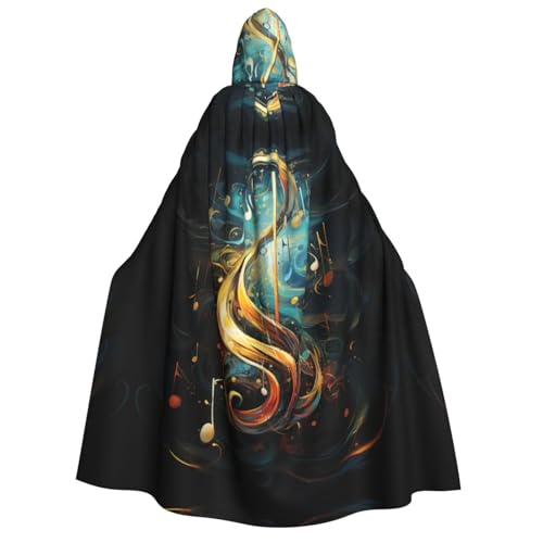 Fbghhty Kapuzenumhang mit Musik-Symbol-Druck, mittelalterliches Halloween-Kostüm, Erwachsene, Herren, Damen, Karneval, Partys, Cosplay von Fbghhty
