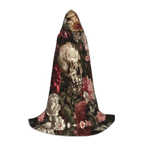 Fbghhty Kapuzenumhang mit floralem Totenkopf-Druck, Unisex, Halloween, Cosplay, Karneval, bequemer Umhang für Teenager-Partys von Fbghhty
