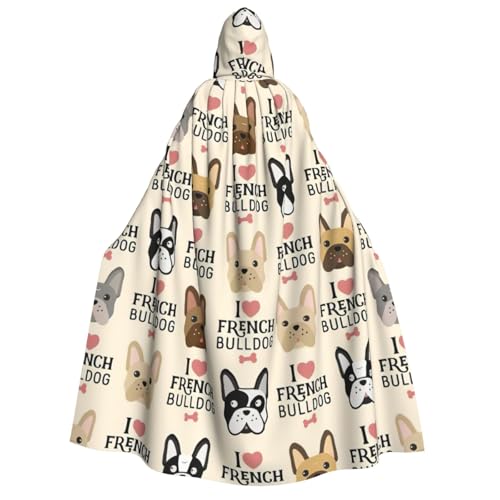 Fbghhty Kapuzenumhang mit französischer Bulldogge, mittelalterliches Halloween-Kostüm, Erwachsene, Herren, Damen, Karneval, Partys, Cosplay von Fbghhty