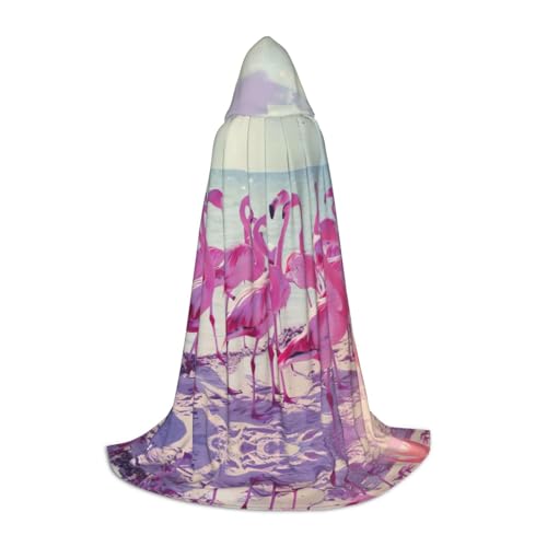 Fbghhty Kapuzenumhang mit rosa Flamingos am Strand, Unisex, mit Kapuze, Halloween, Cosplay, Karneval, bequemer Umhang für Teenager-Partys von Fbghhty
