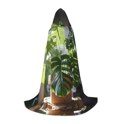 Fbghhty Monstera Deliciosa Bananen-Palmendruck, Unisex, Kapuzenumhang, Halloween, Cosplay, Karneval, bequemer Umhang für Teenager-Partys von Fbghhty