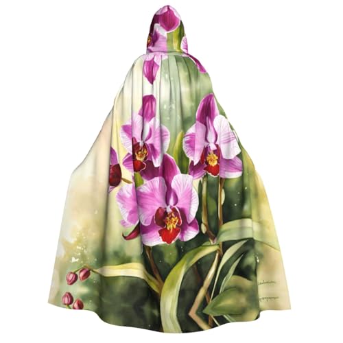 Fbghhty Orchideen-Druck, Kapuzenumhang, mittelalterliches Halloween-Kostüm, Erwachsene, Herren, Damen, Karneval, Partys, Cosplay von Fbghhty