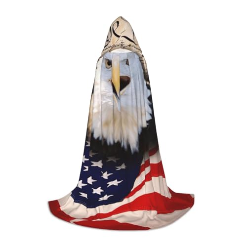 Fbghhty Patriotischer Weißkopfseeadler mit amerikanischer Flagge, Unisex, Kapuzenumhang, Halloween, Cosplay, Karneval, bequemer Umhang für Teenager-Partys von Fbghhty