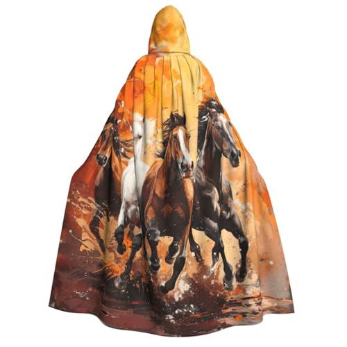 Fbghhty Pferde laufender Kunstdruck, Kapuzenumhang, mittelalterliches Halloween-Kostüm, Erwachsene, Herren, Damen, Karneval, Partys, Cosplay von Fbghhty