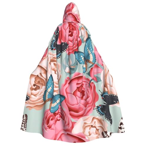 Fbghhty Süßer Schmetterlings-Blumendruck, Kapuzenumhang, Mittelalter-Kostüm, für Erwachsene, Herren, Damen, Karneval, Partys, Cosplay Fbghhty Süßer Schmetterlings-Blumendruck, Kapuzenumhang, Mittelalter-Kostüm, für Erwachsene, Herren, Damen, Karneval, Partys, Cosplay von Fbghhty