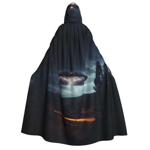 Fbghhty Ufo At Night Print Kapuzenumhang Mittelalter Halloween Kostüm Erwachsene Männer Frauen Karneval Partys Cosplay von Fbghhty
