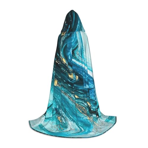 Fbghhty Umhang mit Kapuze, Türkis, Blau, Gold, Marmor-Druck, Unisex, Halloween, Cosplay, Karneval, bequemer Umhang für Teenager-Partys von Fbghhty