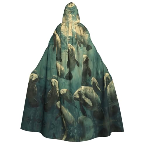 Fbghhty Umhang mit Kapuze und Seekuh, Tierdruck, Mittelalter-Kostüm, für Erwachsene, Herren, Damen, Karneval, Partys, Cosplay von Fbghhty