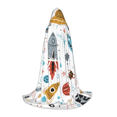 Fbghhty Unisex Kapuzenumhang mit Cartoon-Raketen-Druck, Halloween, Cosplay, Karneval, bequemer Umhang für Teenager-Partys von Fbghhty