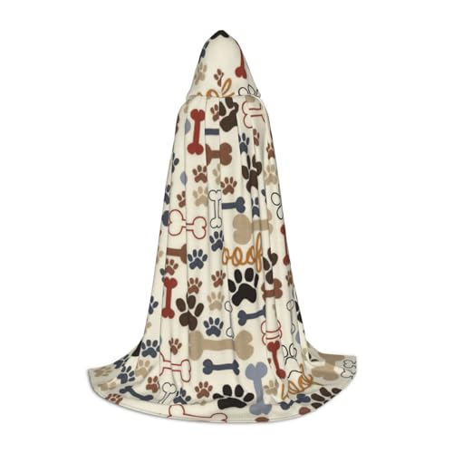 Fbghhty Unisex Kapuzenumhang mit Hundeknochen und Pfotenabdruck, Halloween, Cosplay, Karneval, bequemer Umhang für Teenager-Partys von Fbghhty