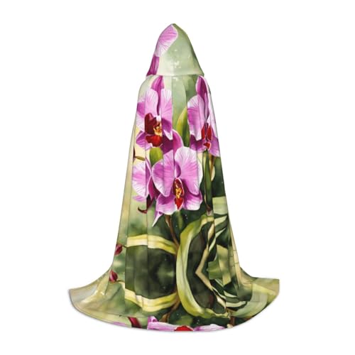 Fbghhty Unisex Kapuzenumhang mit Orchideen-Druck, Halloween, Cosplay, Karneval, bequemer Umhang für Teenager-Partys von Fbghhty