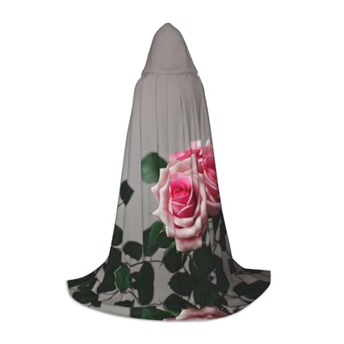 Fbghhty Unisex Kapuzenumhang mit rosa Rosen, für Halloween, Cosplay, Karneval, bequemer Umhang für Teenager-Partys von Fbghhty