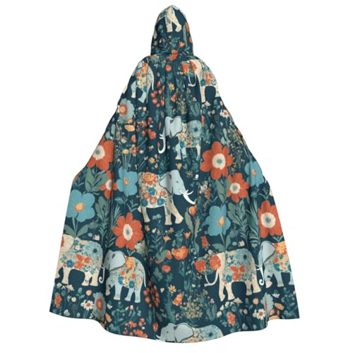 Fbghhty Wunderschönes Wiesenmuster mit floralem Elefant im Druck, Kapuzenumhang, mittelalterliches Halloween-Kostüm, Erwachsene, Herren, Damen, Karneval, Partys, Cosplay Fbghhty Wunderschönes Wiesenmuster mit floralem Elefant im Druck, Kapuzenumhang, mittelalterliches Halloween-Kostüm, Erwachsene, Herren, Damen, Karneval, Partys, Cosplay von Fbghhty