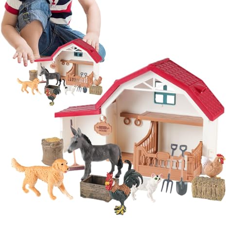 Farm Animals Toys, Interactive Barn Playset with Farm Animal Figures, Educational Science Learning Activity Set , Outdoor Pretend Play for Boys, Girls, 29.5x10x17.7cm von Fbinys
