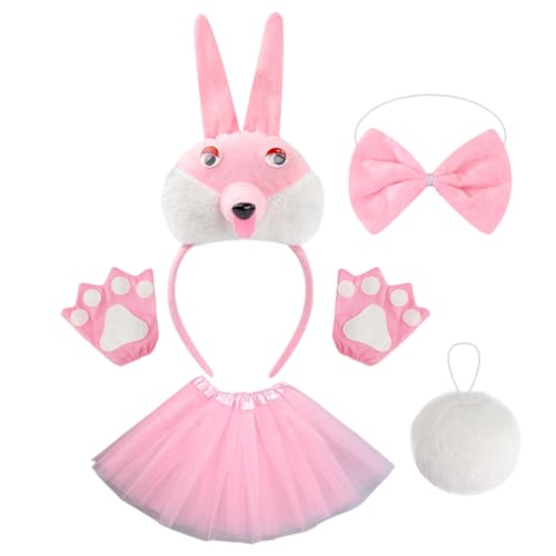Fbinys Easter Bunny Costume, Bunny Ears Headband, Comfortable Adjustable Rabbit Clothes for Easter Celebrations, Halloween Parties, Cosplay Events, Pink, White von Fbinys