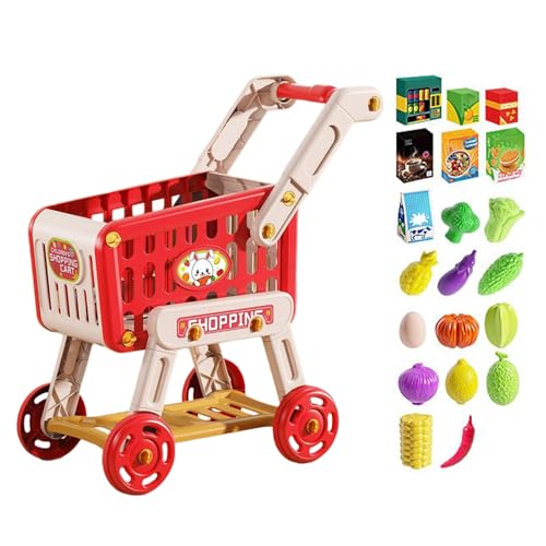 Kids Shopping Cart - 18.31 x 10.24x20.08 Zoll Spielen Lebensmittelspielzeug für pädagogisches Lernen, Geburtstagsfeiern mit Küchenzubehör, falsches für Mädchen , Indoor -Familien von Fbinys
